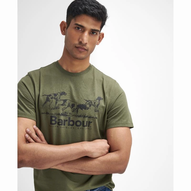 Trending Hot Picks Barbour Field Dog Graphic Mens T-Shirt - Mid Olive