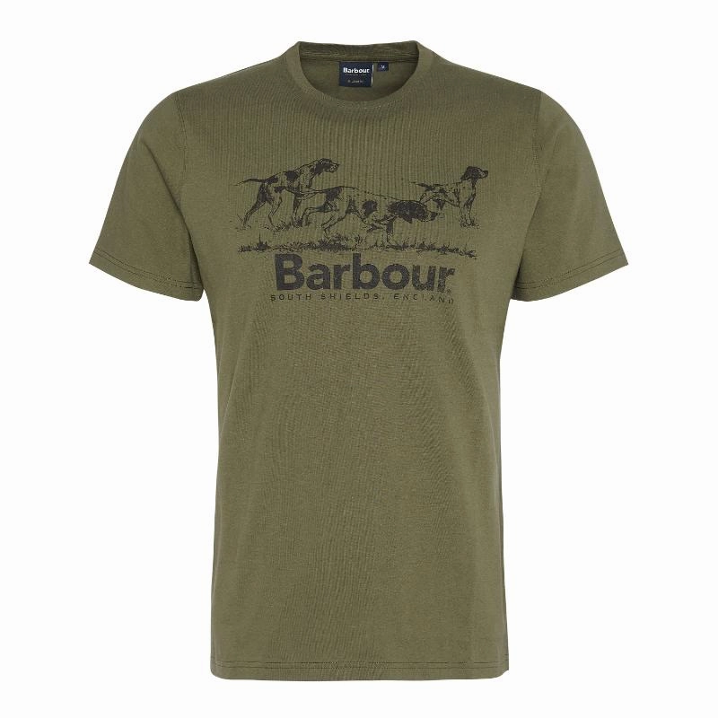 Barbour Field Dog Graphic Mens T-Shirt - Mid Olive Last Chance Offer