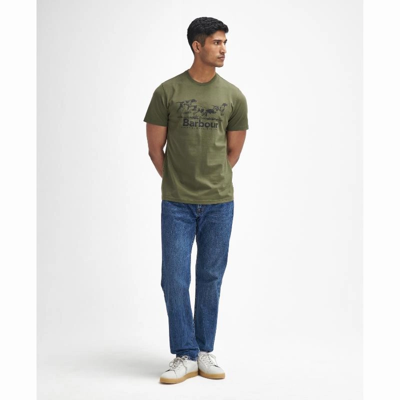 Daily Special Offer Barbour Field Dog Graphic Mens T-Shirt - Mid Olive