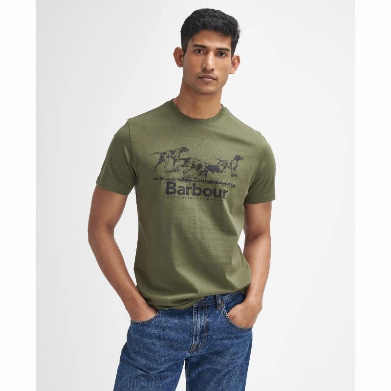 Shop Today Save Last Chance Steal Barbour Field Dog Graphic Mens T-Shirt - Mid Olive