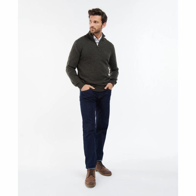 Barbour Firle Cotton Cashmere Mens 1/4 Zip Jumper - Olive Marl Best Seller Discount Trendy Picks Today