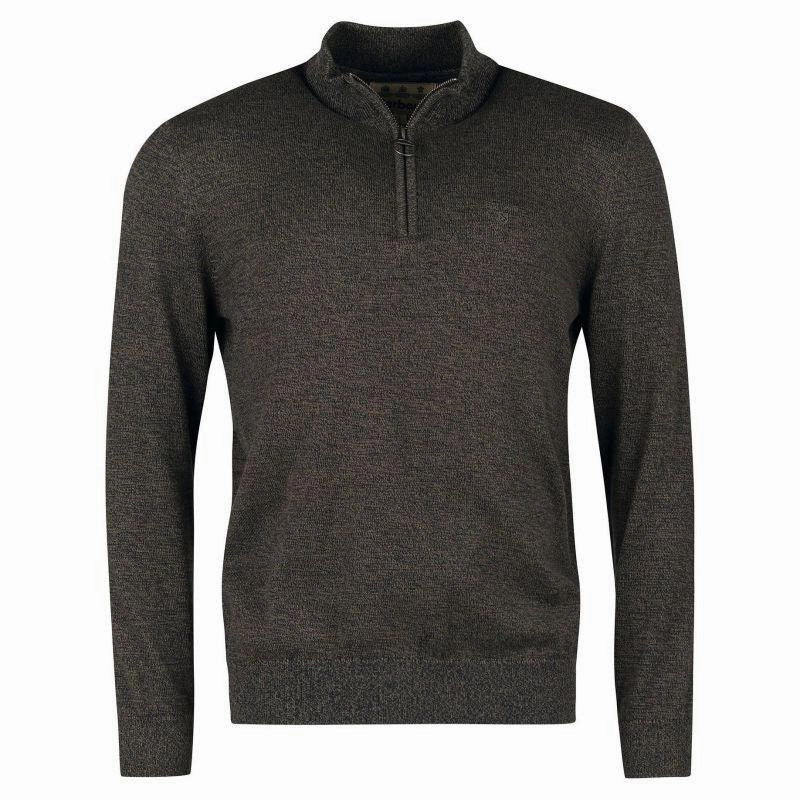 Barbour Firle Cotton Cashmere Mens 1/4 Zip Jumper - Olive Marl Dont Miss Hot Deals Today Only Hot Pick