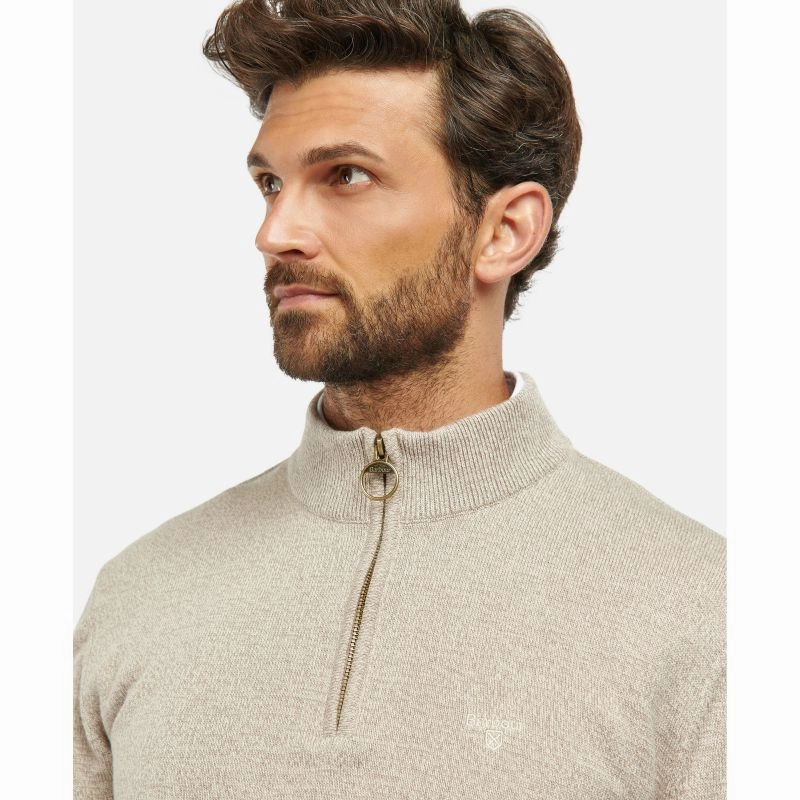 Barbour Firle Cotton Cashmere Mens 1/4 Zip Jumper - Stone Marl Trending Hot Picks Special Deals Online