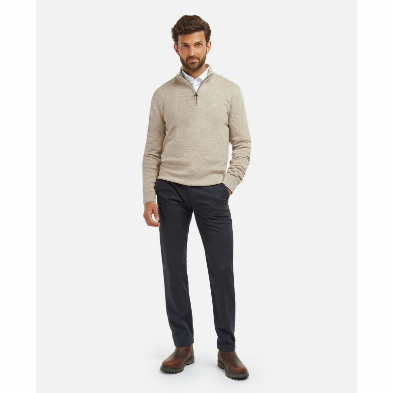 Best Price Today Trending Deals Today Barbour Firle Cotton Cashmere Mens 1/4 Zip Jumper - Stone Marl