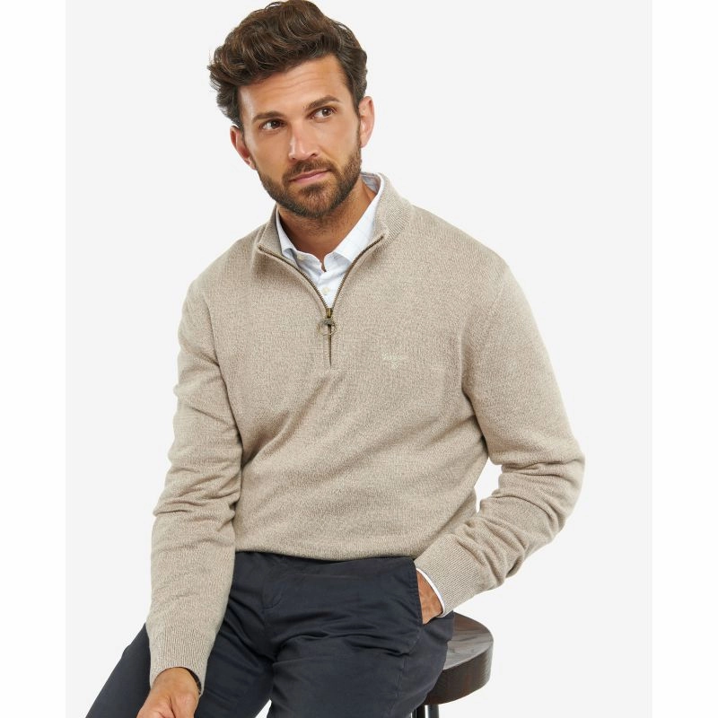 Barbour Firle Cotton Cashmere Mens 1/4 Zip Jumper - Stone Marl Dont Miss This Deal