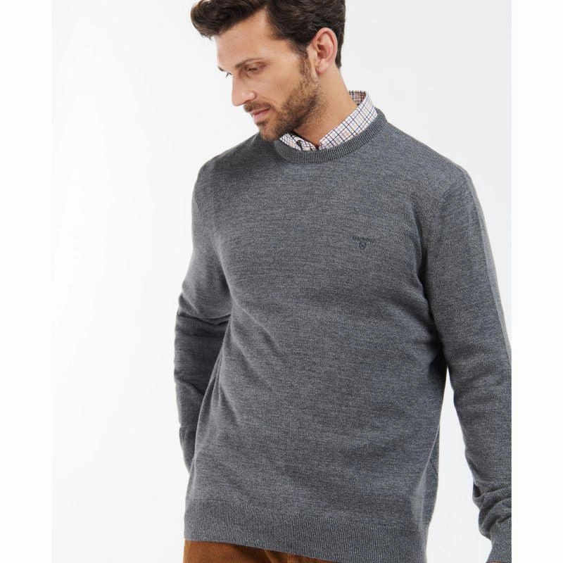 Barbour Firle Cotton Cashmere Mens Crew Neck Jumper - Grey Marl Exclusive Deal Inside