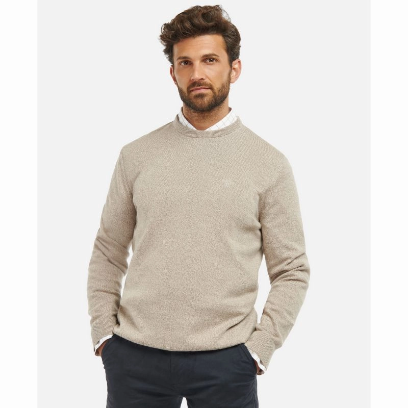 Dont Miss Todays Deal Barbour Firle Cotton Cashmere Mens Crew Neck Jumper - Stone Marl