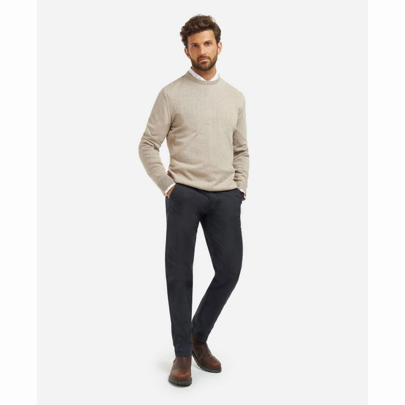 Special Deal Frenzy Big Savings Alert Barbour Firle Cotton Cashmere Mens Crew Neck Jumper - Stone Marl
