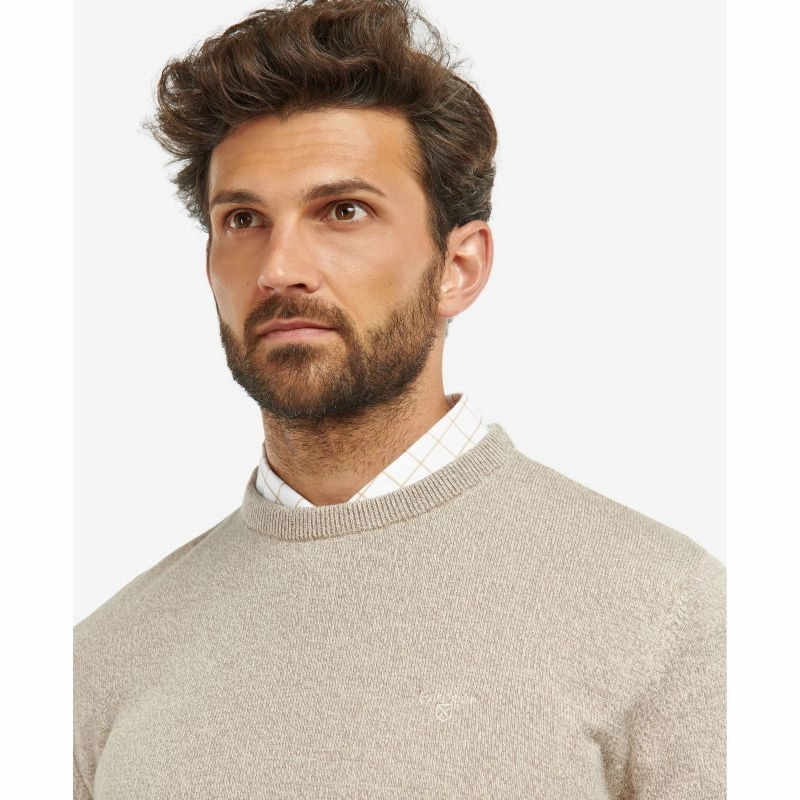 Barbour Firle Cotton Cashmere Mens Crew Neck Jumper - Stone Marl Dont Miss Out Trending Hot Deal