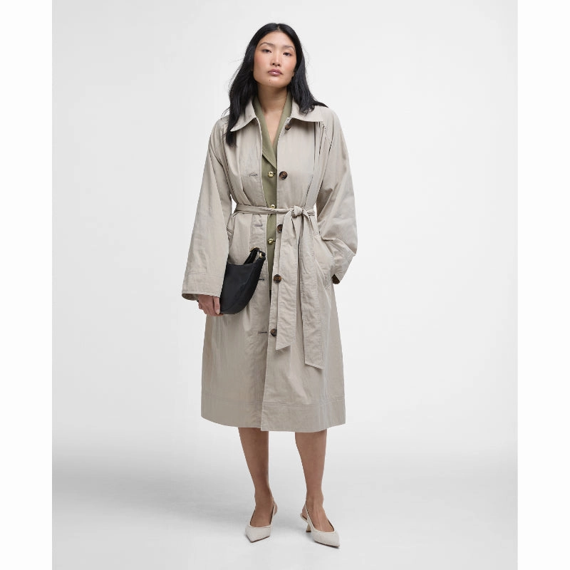 Barbour Garbo Ladies Showerproof Trench Coat - Light Sand/Rosemary Tartan Save More Now