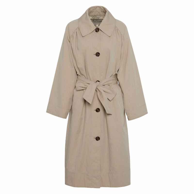 Barbour Garbo Ladies Showerproof Trench Coat - Light Sand/Rosemary Tartan Todays Hot Savings