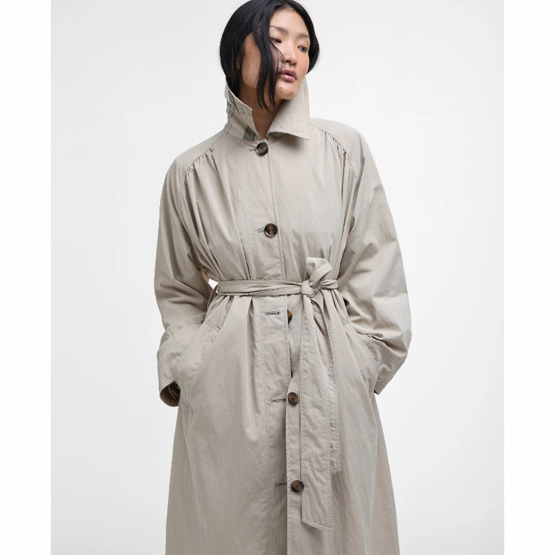 Barbour Garbo Ladies Showerproof Trench Coat - Light Sand/Rosemary Tartan Clearance Event Today