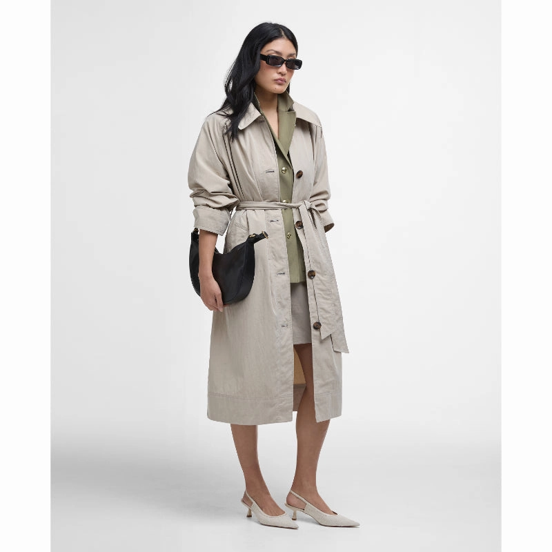 Barbour Garbo Ladies Showerproof Trench Coat - Light Sand/Rosemary Tartan Hot Discount Deal Biggest Savings Now