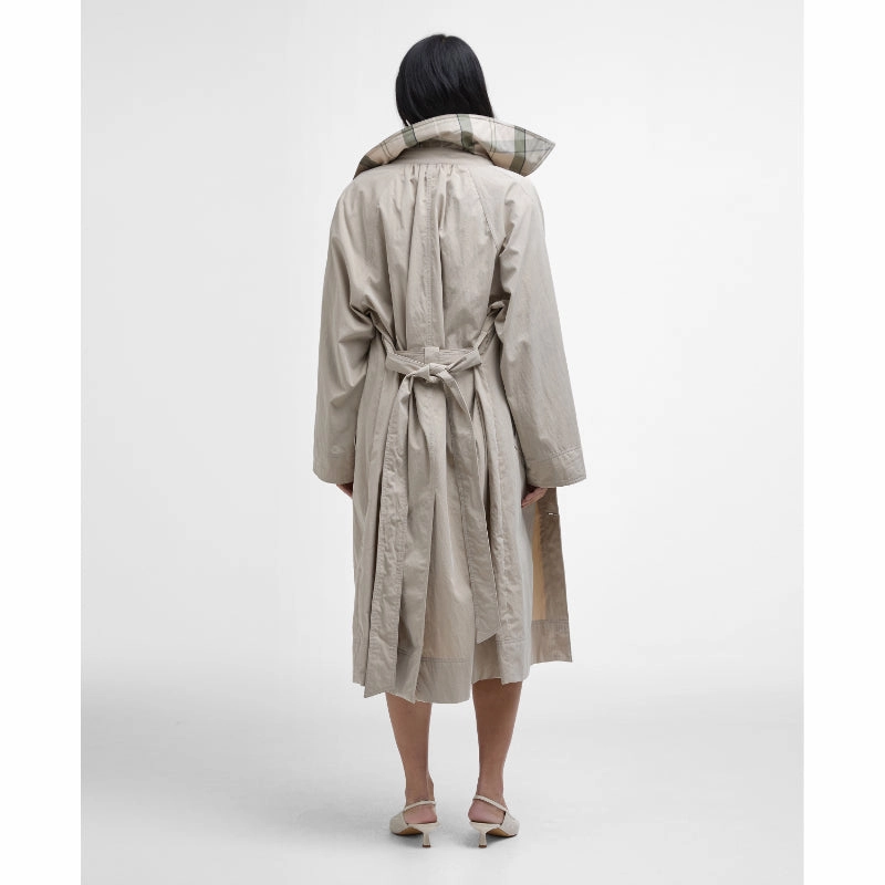 Barbour Garbo Ladies Showerproof Trench Coat - Light Sand/Rosemary Tartan Today Only Special Exclusive Online Discount
