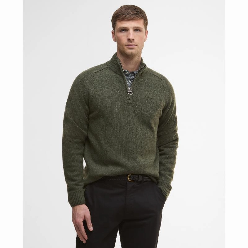 Barbour Grangetown Mens 1/4 Zip Knitted Jumper - Mid Olive Flash Discount Today