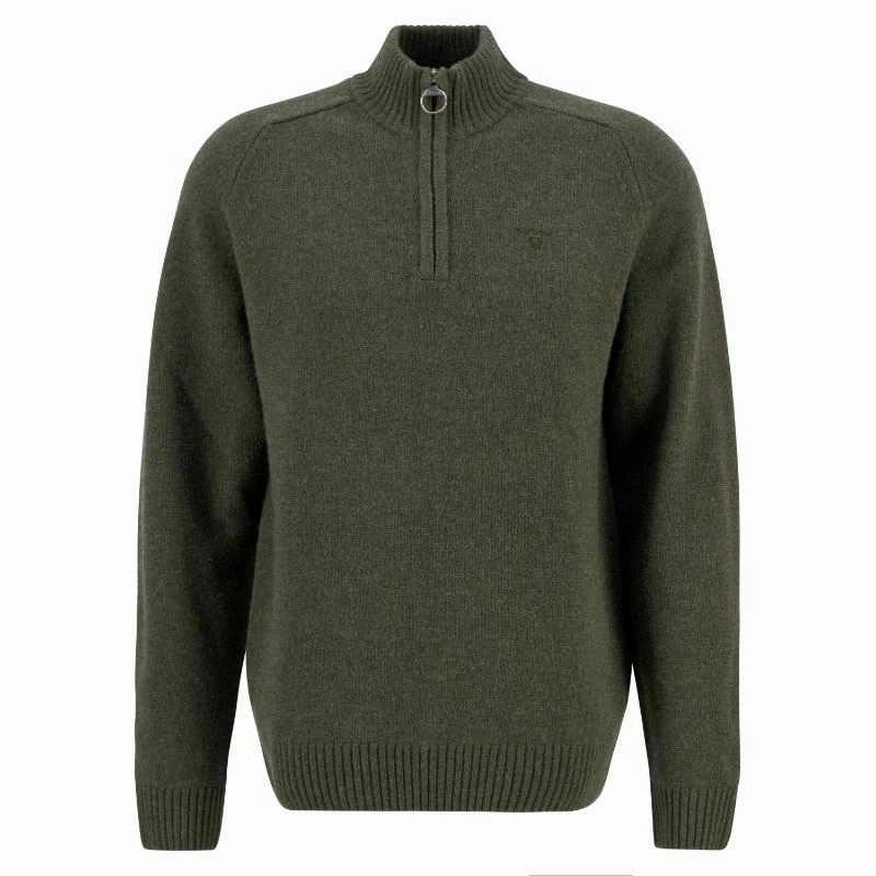 Barbour Grangetown Mens 1/4 Zip Knitted Jumper - Mid Olive Sale Ending Soon