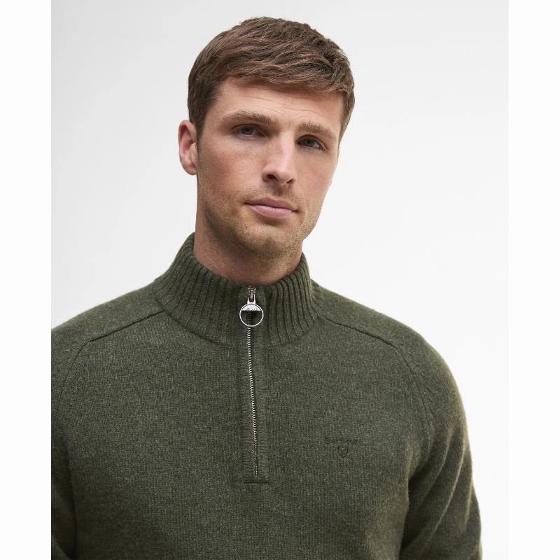 Barbour Grangetown Mens 1/4 Zip Knitted Jumper - Mid Olive New Arrival Discount