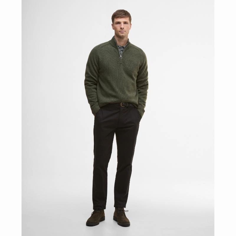 Barbour Grangetown Mens 1/4 Zip Knitted Jumper - Mid Olive Limited Stock Offer Online Exclusive Savings