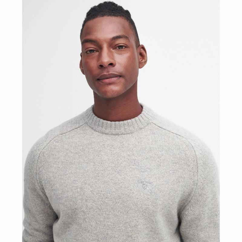 Barbour Grangetown Mens Crew Neck Jumper - Light Grey Clearance Blowout