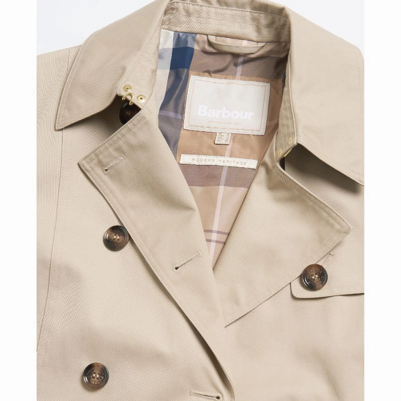 Hot Offer Frenzy Dont Wait Save Barbour Greta Ladies Showerproof Trench - Light Fawn/Primrose Hessian