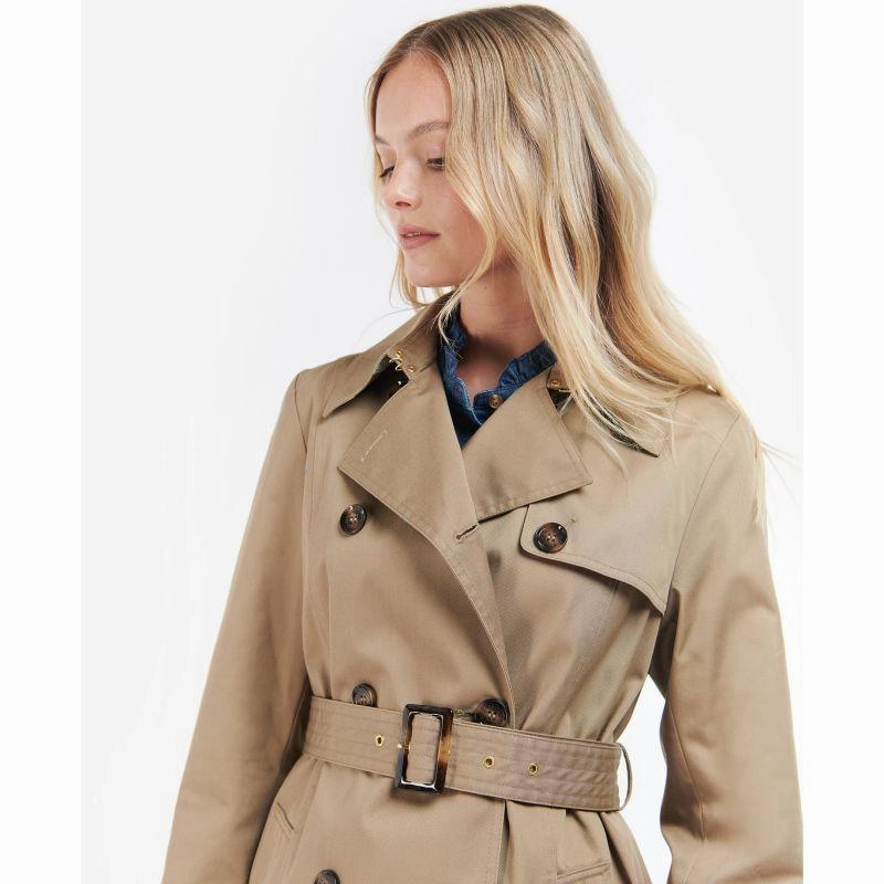 Barbour Greta Ladies Showerproof Trench - Rosewood/Rosewood Tartan Exclusive Hot Pick