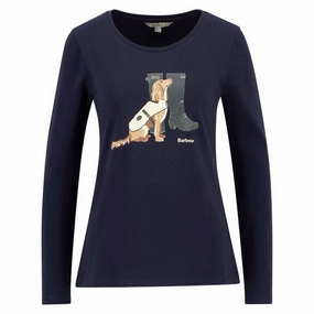 Daily Clearance Deal Dont Miss This Steal Barbour Hedley Long Sleeve Ladies T-Shirt - Navy