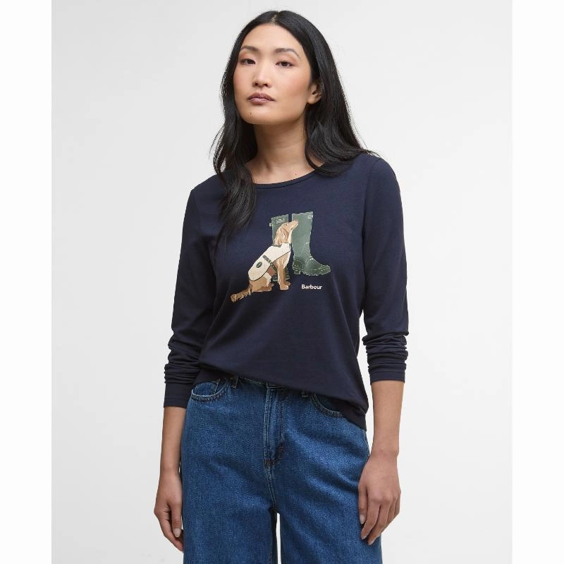 Hot Clearance Now Barbour Hedley Long Sleeve Ladies T-Shirt - Navy