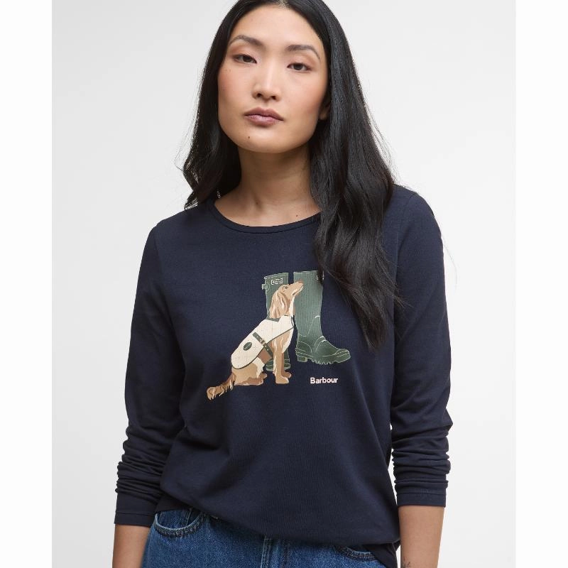 Barbour Hedley Long Sleeve Ladies T-Shirt - Navy Special Price Today