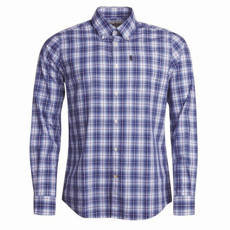 Barbour Highland 3 Tailored Fit Mens Shirt - Mid Blue Big Clearance Event Grab Your Savings