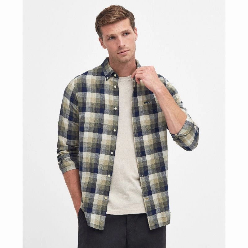 Barbour Hillroad Tailored Mens Shirt - Olive Shop the Savings Now
