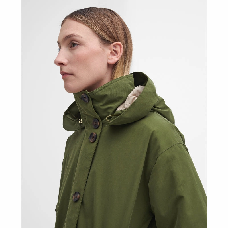 Save More Online Todays Special Picks Barbour Iris Waterproof Ladies Jacket - Dark Moss/Light Sand/Pastel Pink