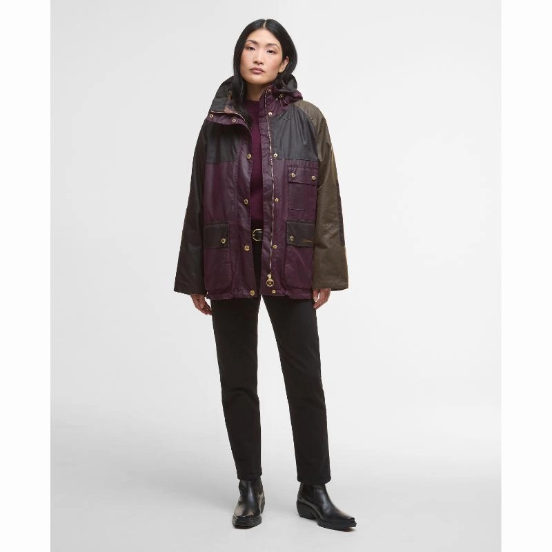 Barbour Keeley Ladies Wax Jacket - Merlot/Rustic/Beech/Muted Tartan Gift Ideas Galore