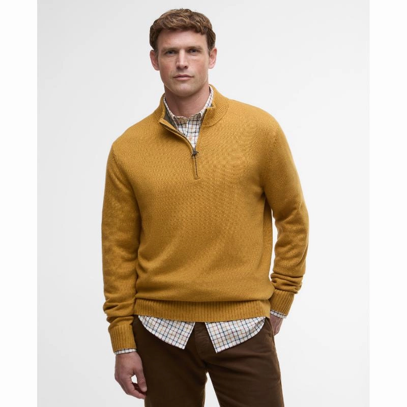 Shop Grab Now Barbour Kelson Knitted Mens 1/4 Zip Jumper - Copper