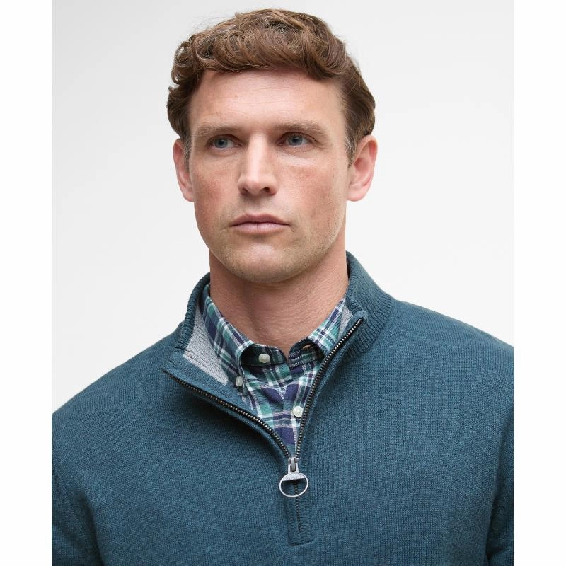 Shop Save Big Barbour Kelson Knitted Mens 1/4 Zip Jumper - Mallard Green