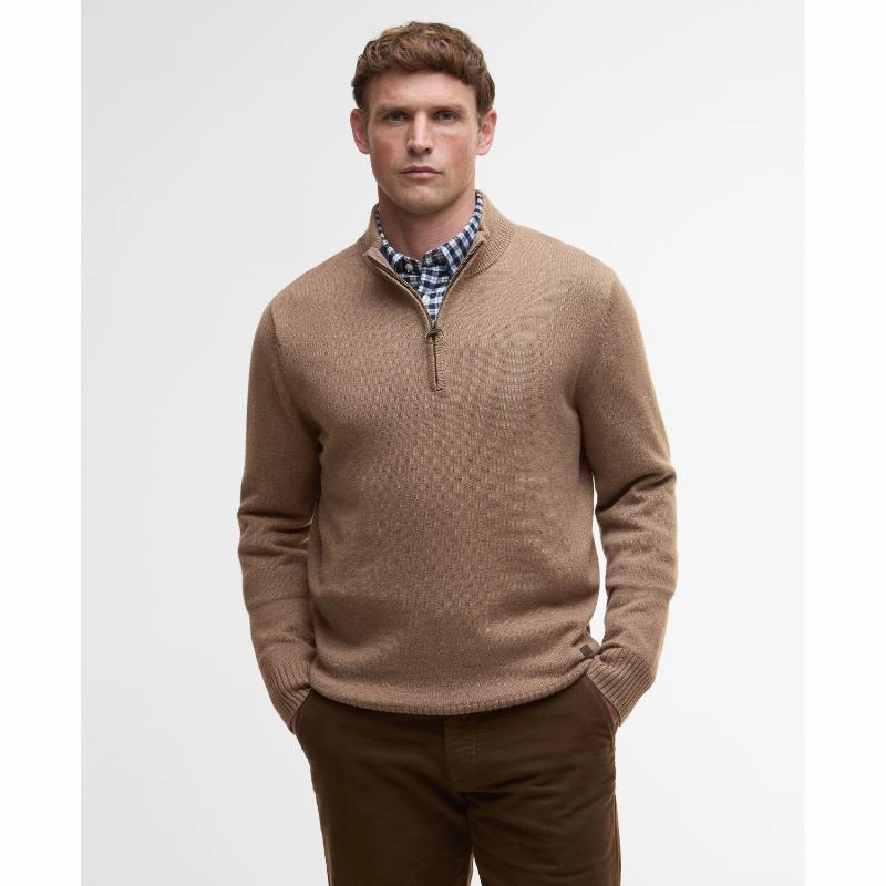 Barbour Kelson Knitted Mens 1/4 Zip Jumper - Stone New Arrival Discount