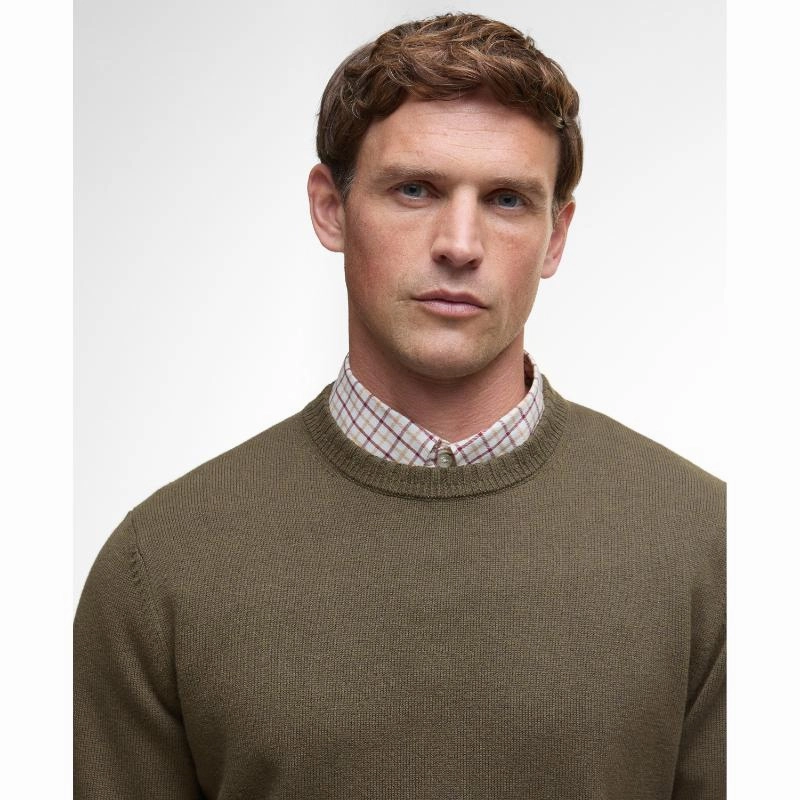 Sweet Deal Inside MustShop Sale Barbour Kelson Mens Crew Neck Jumper - Olive