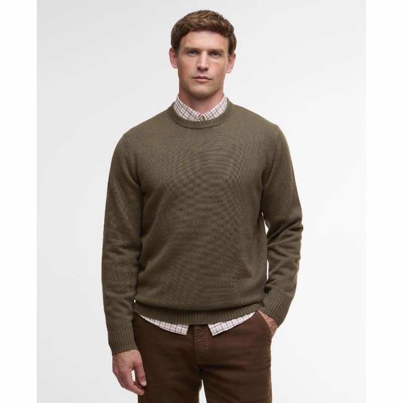 Barbour Kelson Mens Crew Neck Jumper - Olive Dont Wait Save Weekend Flash Offer