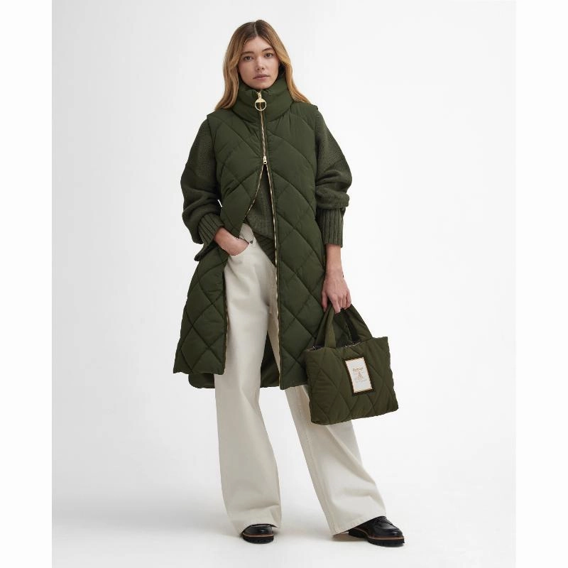 Grab Your Deal Today Barbour Leverton Ladies Puffer Gilet - Olive/Ancient