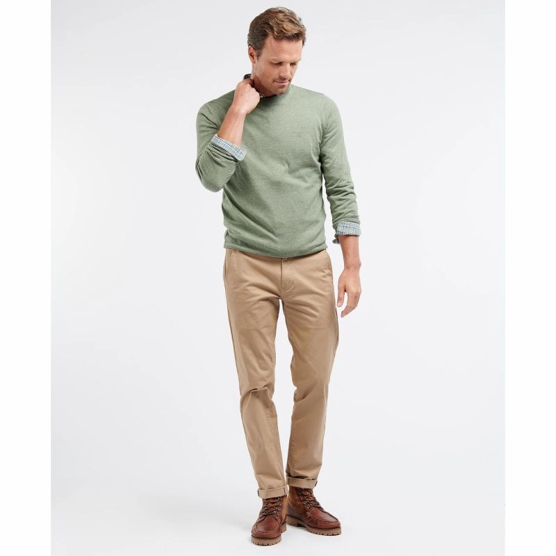 Best Seller Deal Shop Today Save Barbour Light Cotton Crew Neck Mens Jumper - Light Moss