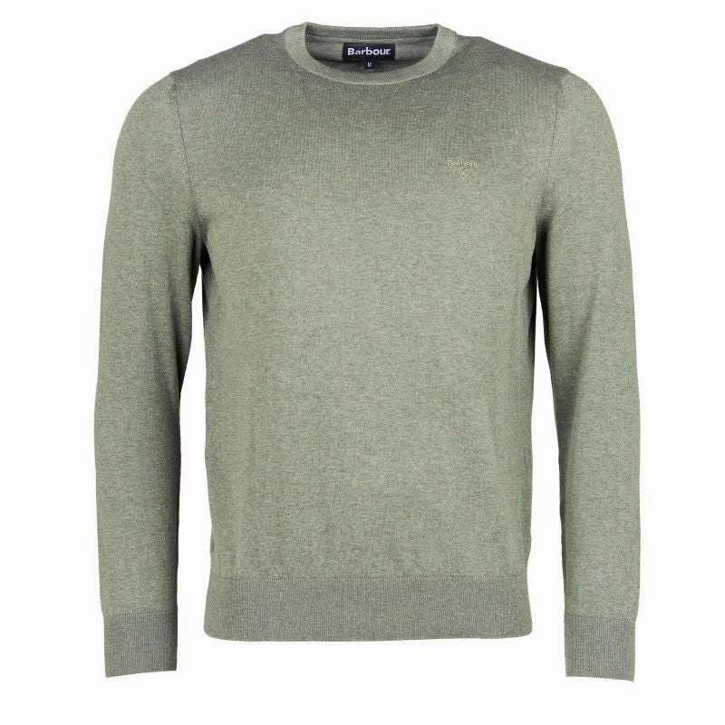 Online Exclusive Savings Barbour Light Cotton Crew Neck Mens Jumper - Light Moss