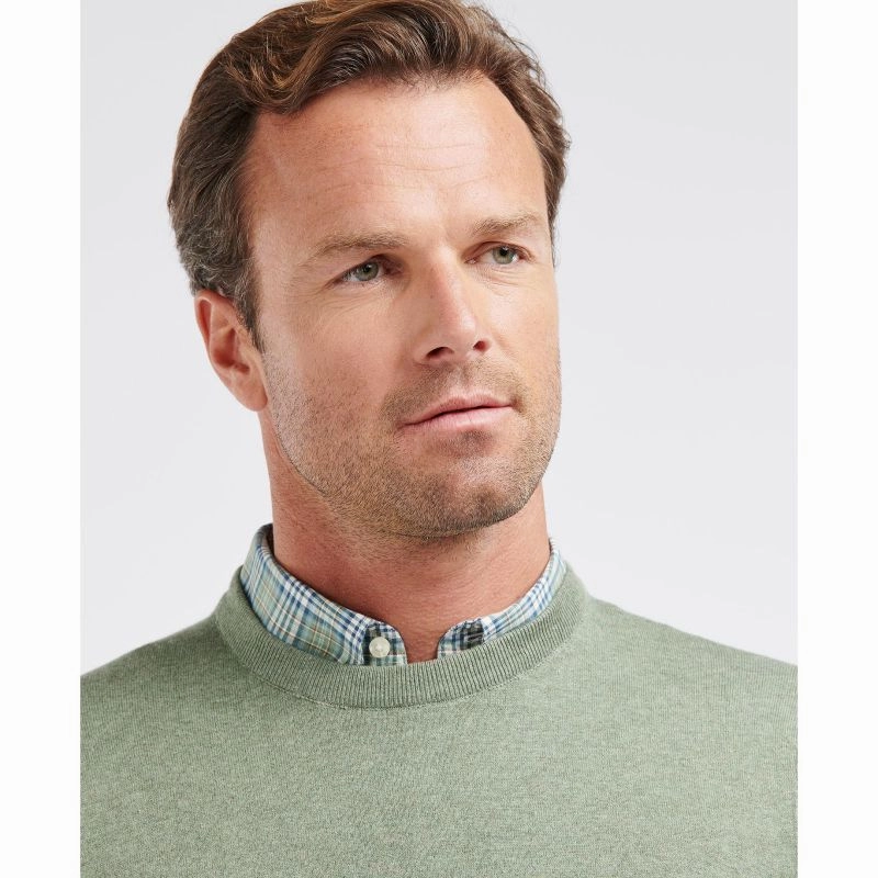 Clearance Sale Now Barbour Light Cotton Crew Neck Mens Jumper - Light Moss