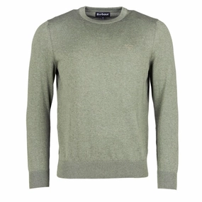 Online Exclusive Savings Barbour Light Cotton Crew Neck Mens Jumper - Light Moss