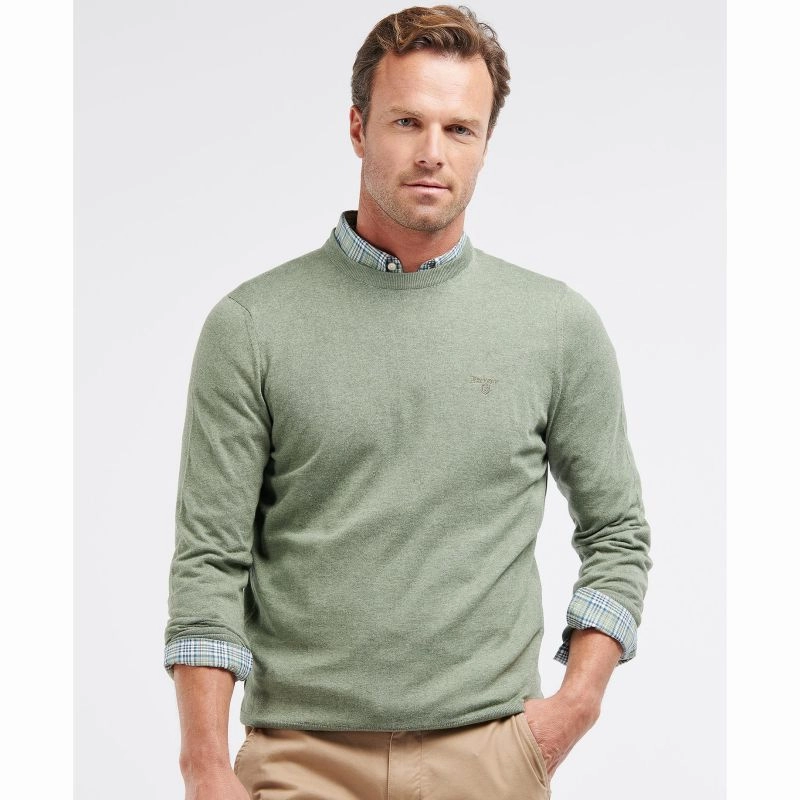 Shop Grab Offer Grab It Before Gone Barbour Light Cotton Crew Neck Mens Jumper - Light Moss