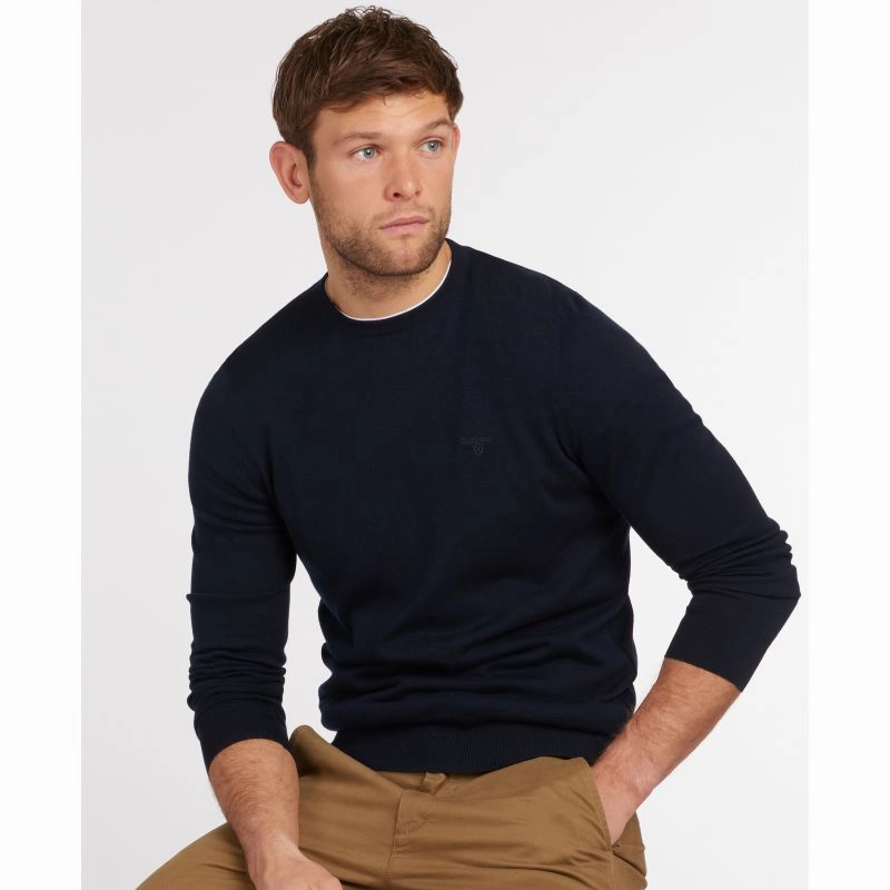 Barbour Light Cotton Crew Neck Mens Jumper - Navy MustHave Clearance