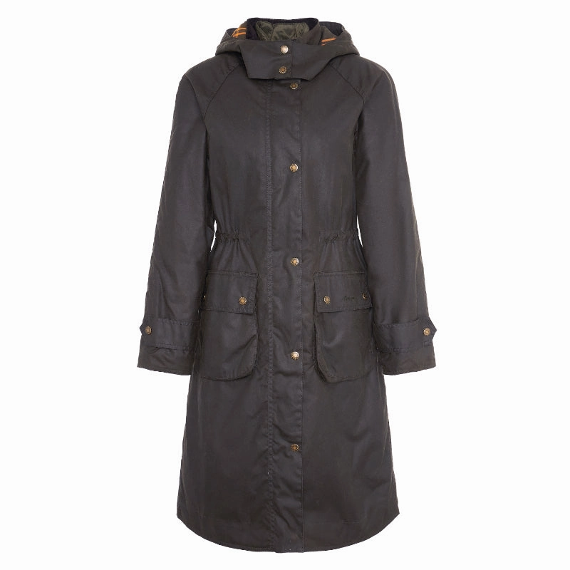 EndofWeek Deals Barbour Long Cannich Ladies Wax Coat - Olive/Classic