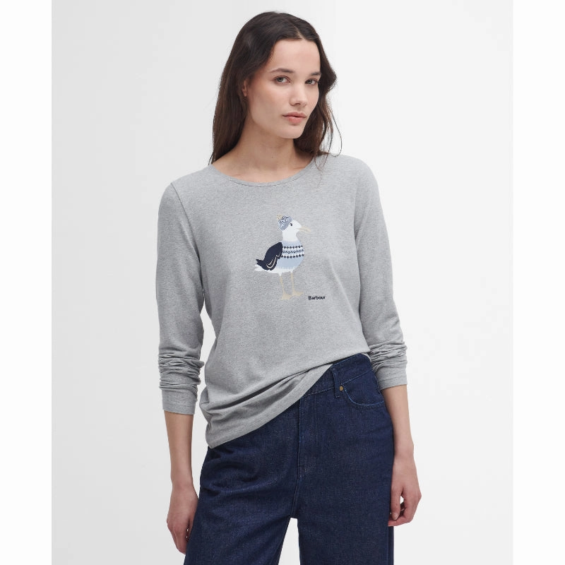 Barbour Lossie Ladies Long Sleeve T-Shirt - Light Grey Marl Todays Hot Pick Sweet Deal Inside