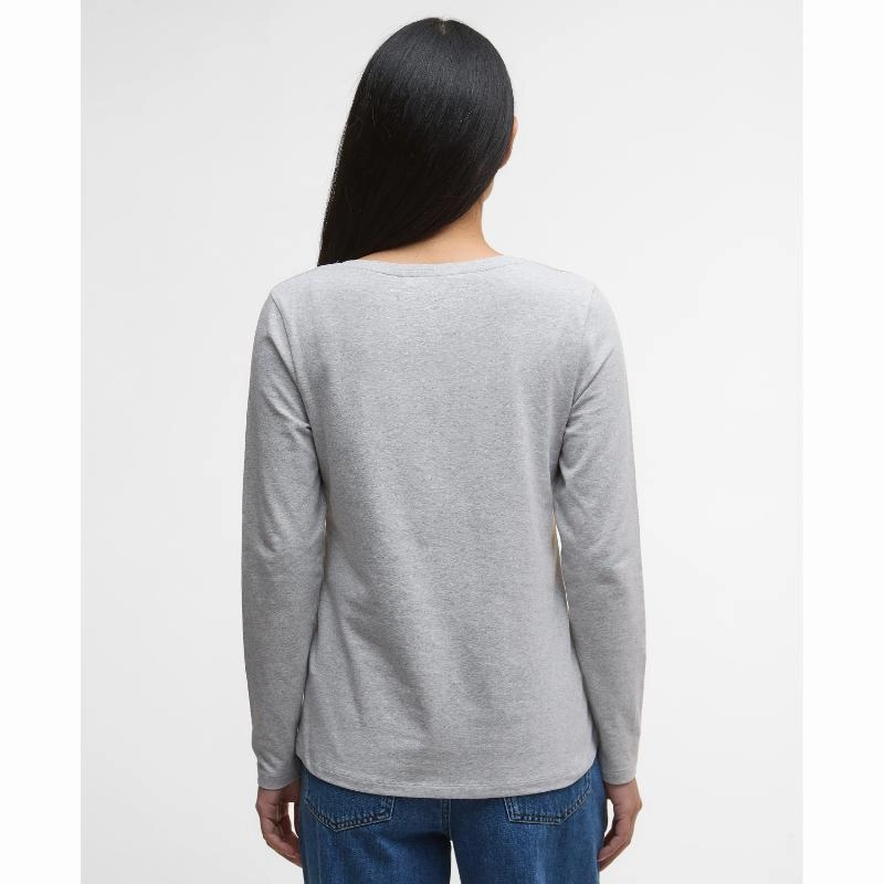 Best Price Online EndofWeek Deals Barbour Lossie Long Sleeve Ladies T-Shirt - Light Grey Marl