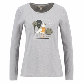 Grab Save Today Special Deal Frenzy Barbour Lossie Long Sleeve Ladies T-Shirt - Light Grey Marl