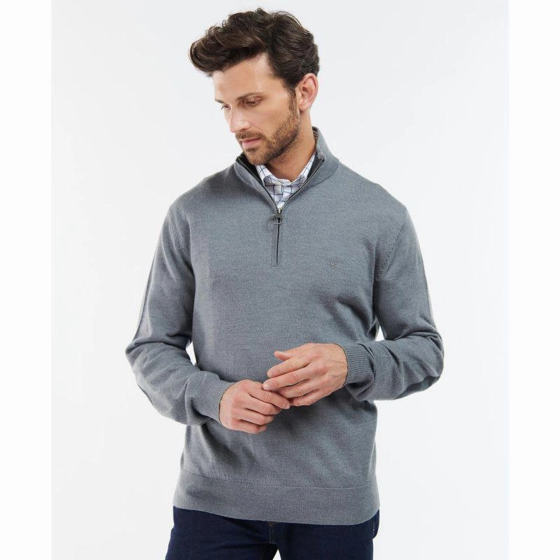 Trendy Picks Today Price Drop Today Barbour Loyton Merino Mens 1/4 Zip Jumper - Grey Marl