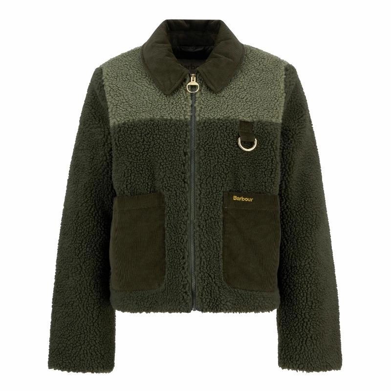 Hot Sale Alert Barbour Malena Ladies Fleece Jacket - Olive/Light Moss